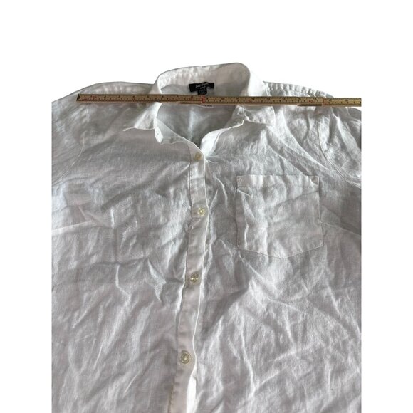 White Lord & Taylor Womens Linen Button-Up Shirt With Ruffled Sleeves - Picture 5 of 8